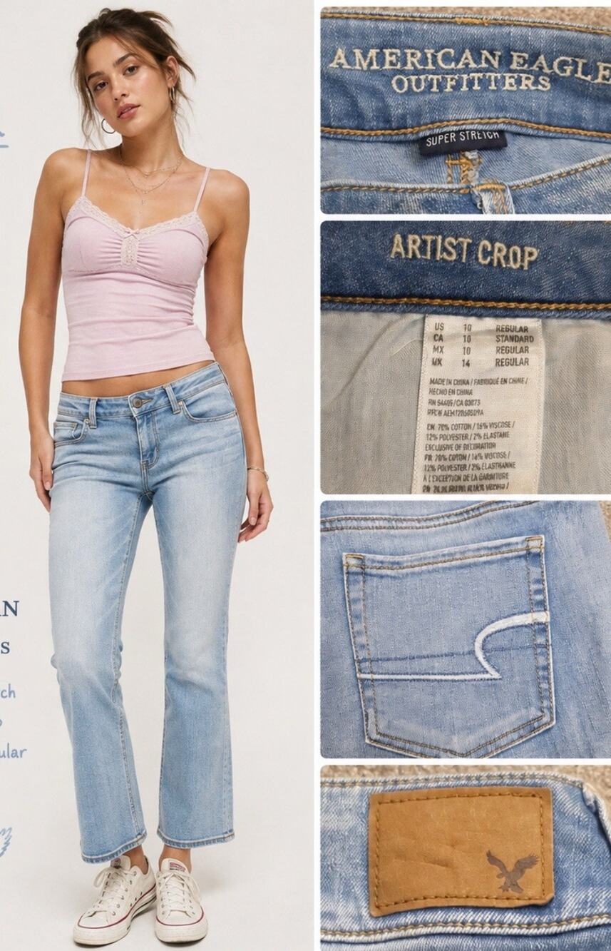 Y2K Indie Sleaze American Eagle Artist Crop Bootcut Jeans Size 10 Light Wash
